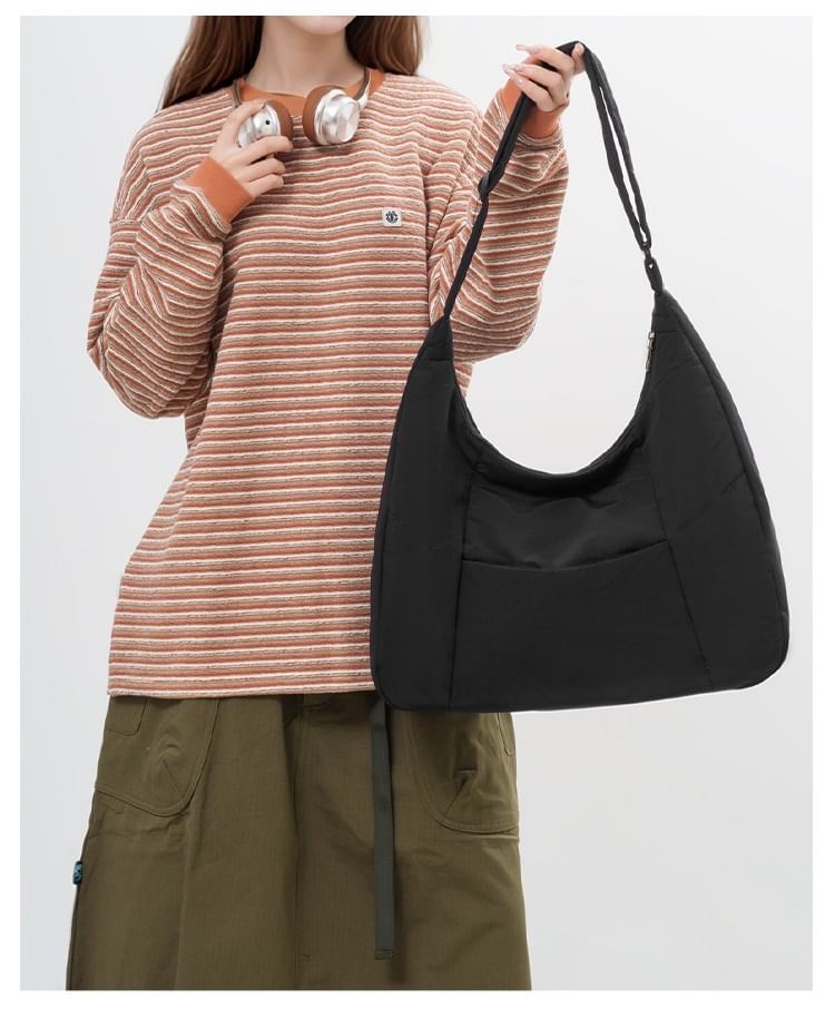 Nylon Plain Shoulder Bag