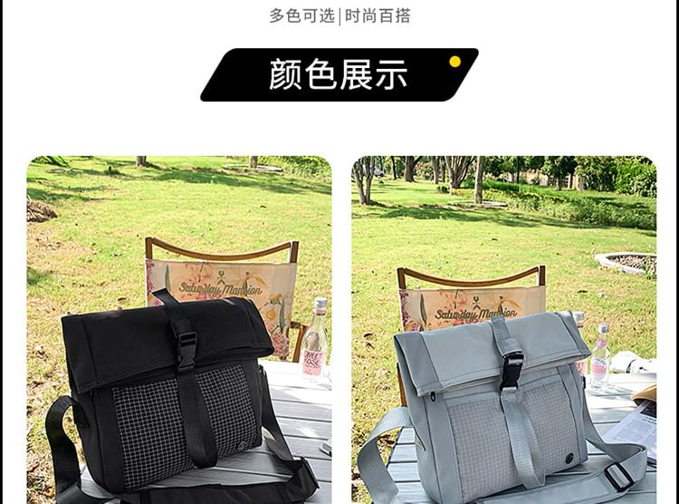 Plaid Panel Buckled Crossbody Bag