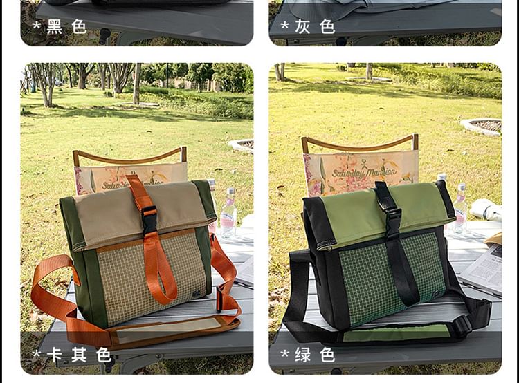 Plaid Panel Buckled Crossbody Bag