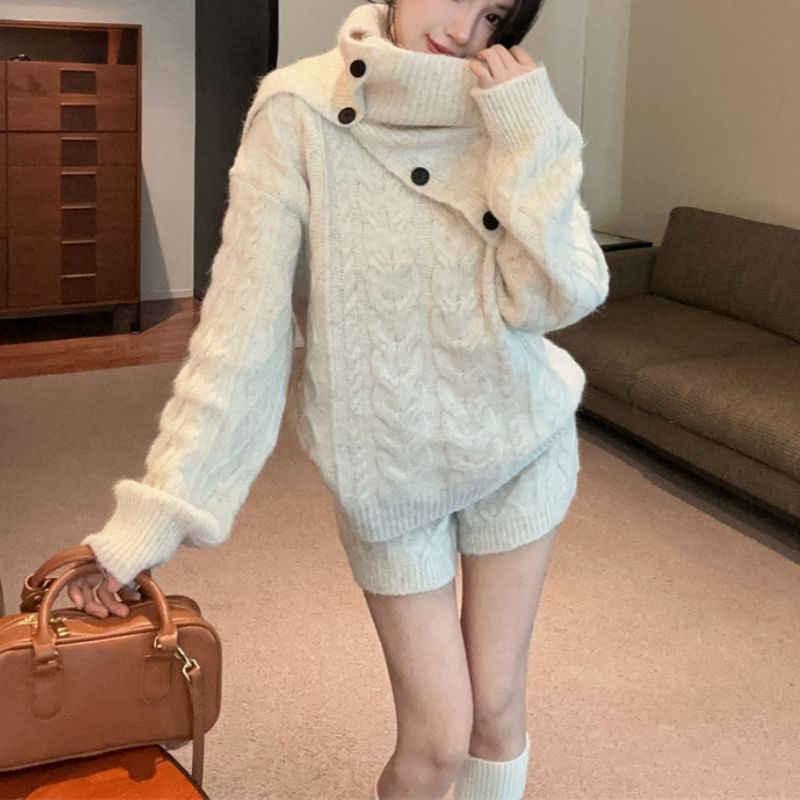 Cable Knit Sweater with Shorts and Snood Set