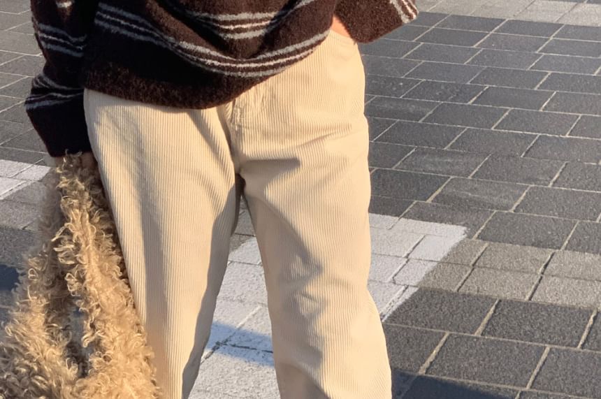 Striped Drop Shoulder Polo Sweater in Oversized Fit