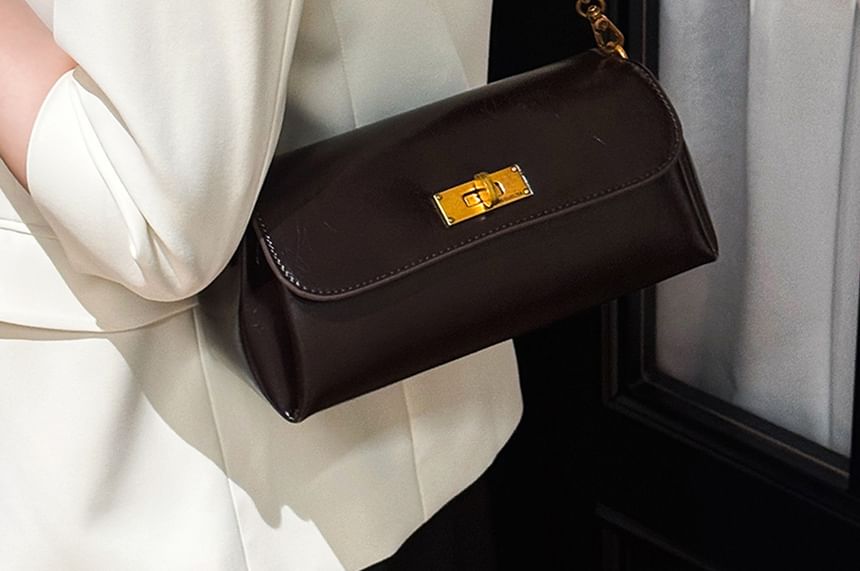 Plain Faux Leather Flap Shoulder Bag