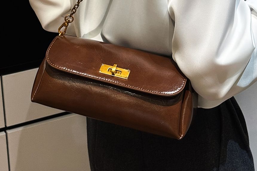 Plain Faux Leather Flap Shoulder Bag