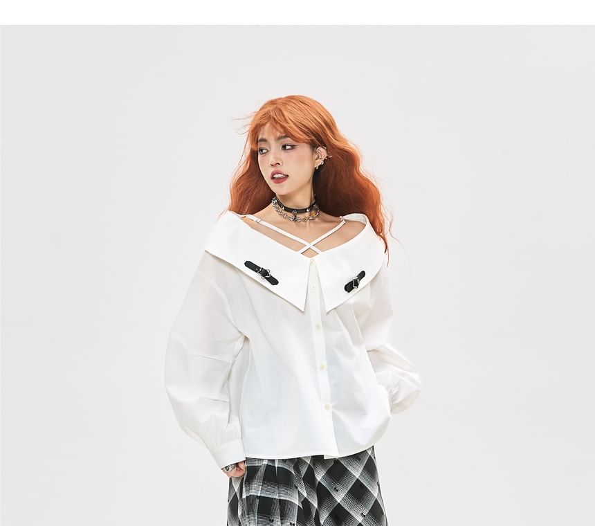 V-Neck Long Sleeve Shirt with Solid Color