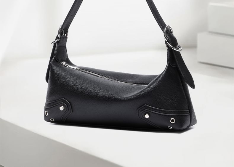 Studded Grommet Buckled Shoulder Bag