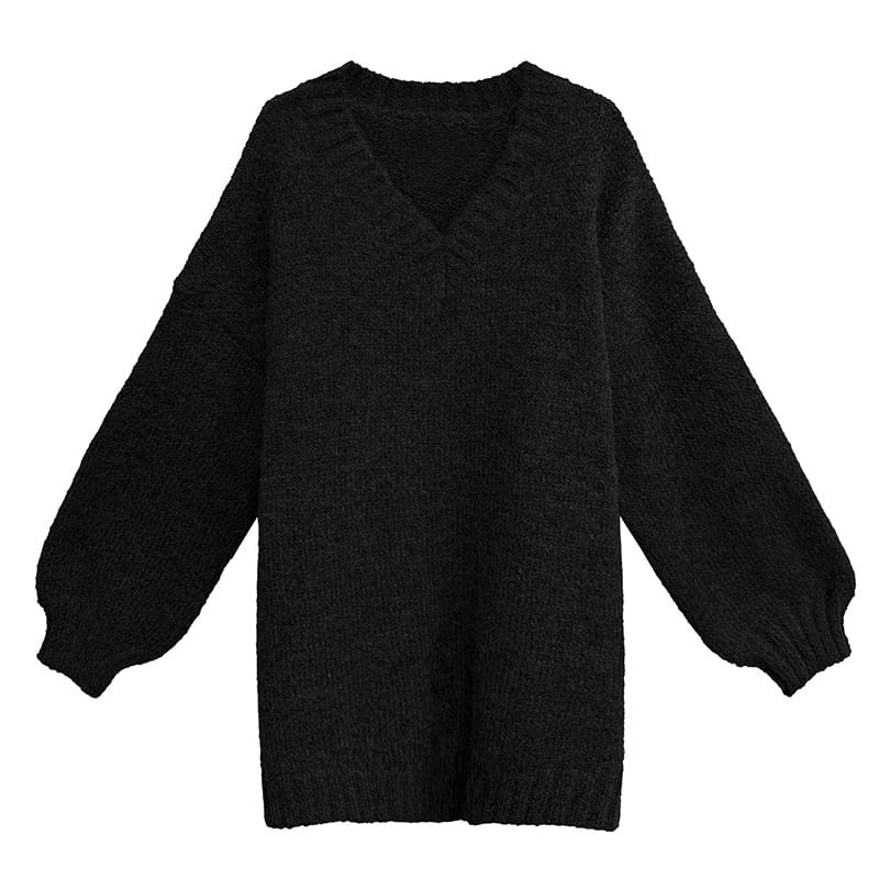 V-Neck Plain Knit Sweater