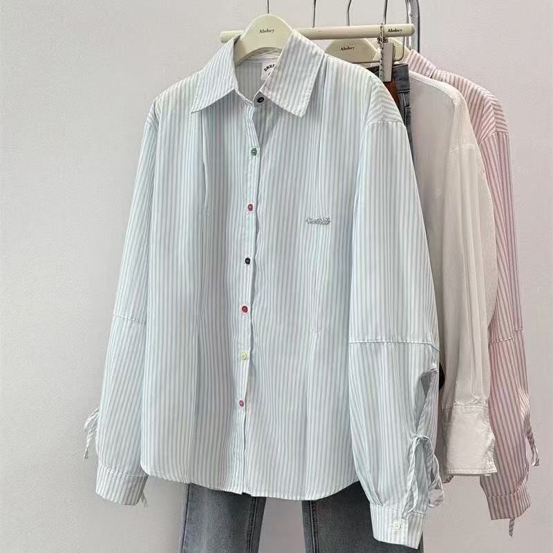 Striped Collared Long Sleeve Button-Up Shirt