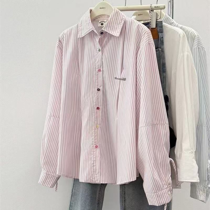 Striped Collared Long Sleeve Button-Up Shirt