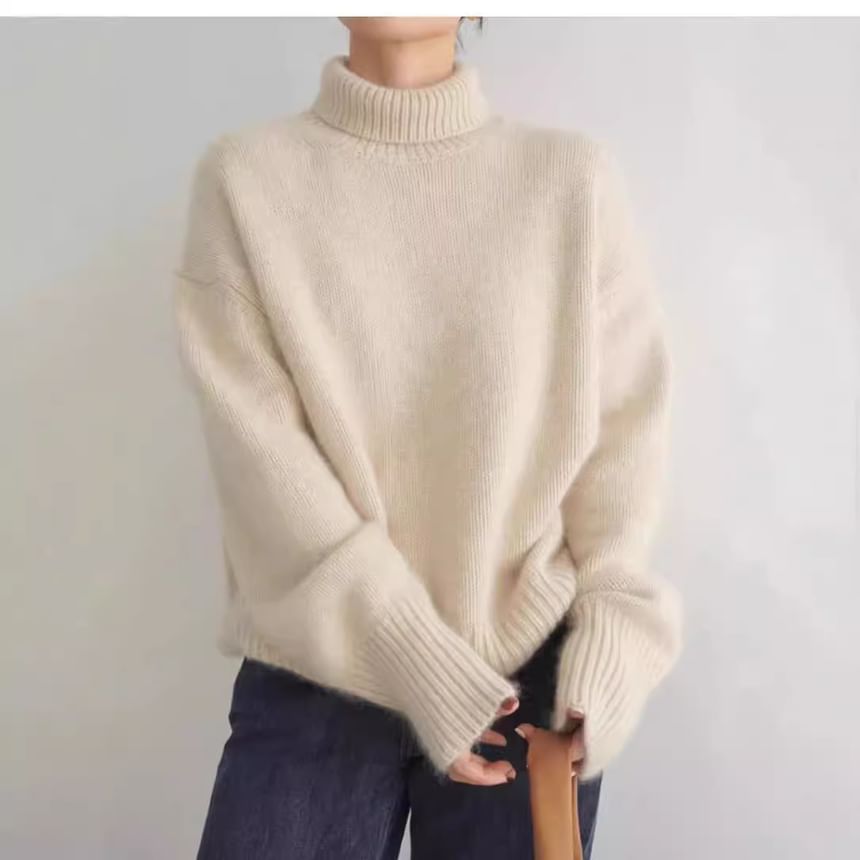 Classic Turtleneck Plain Knit Sweater