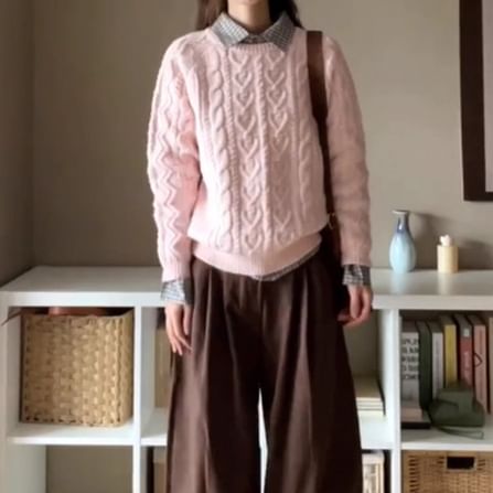 Crew Neck Cable-Knit Sweater