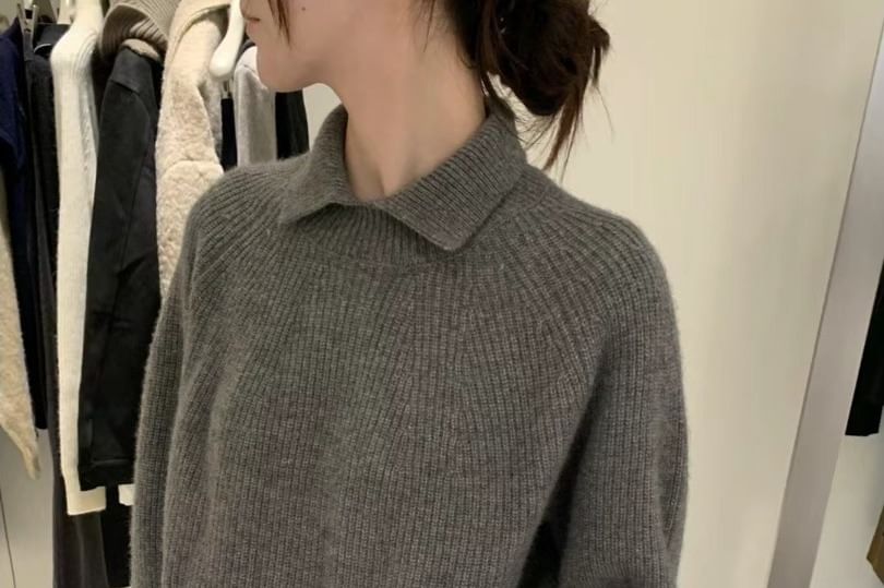 Ribbed Collared Knit Sweater