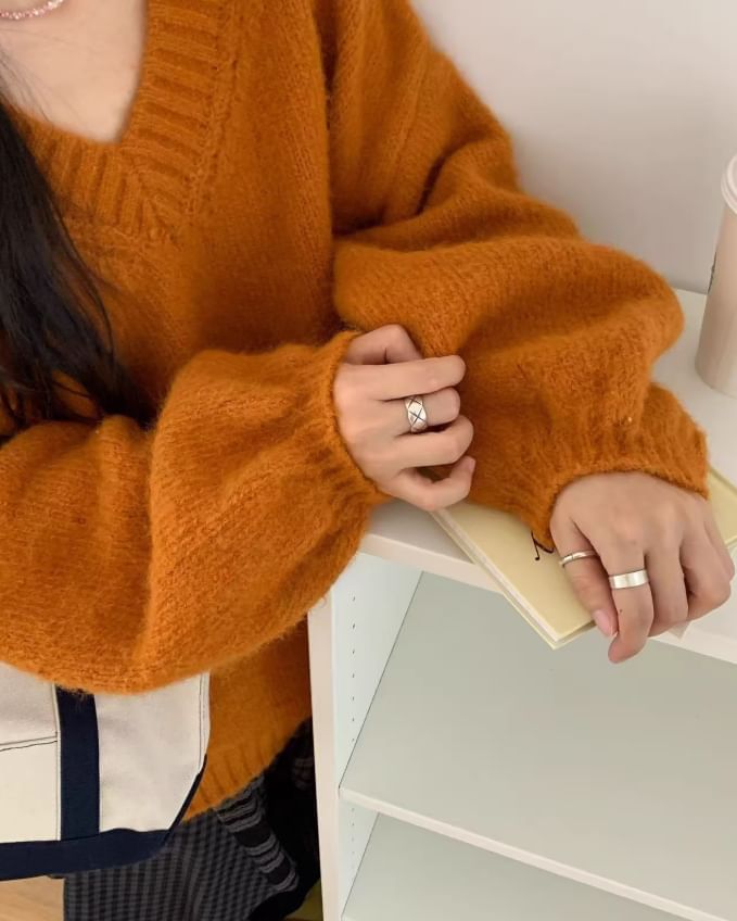 V-Neck Oversized Knit Sweater