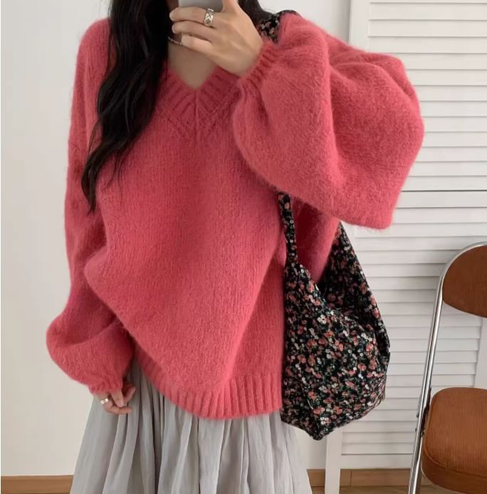 V-Neck Oversized Knit Sweater