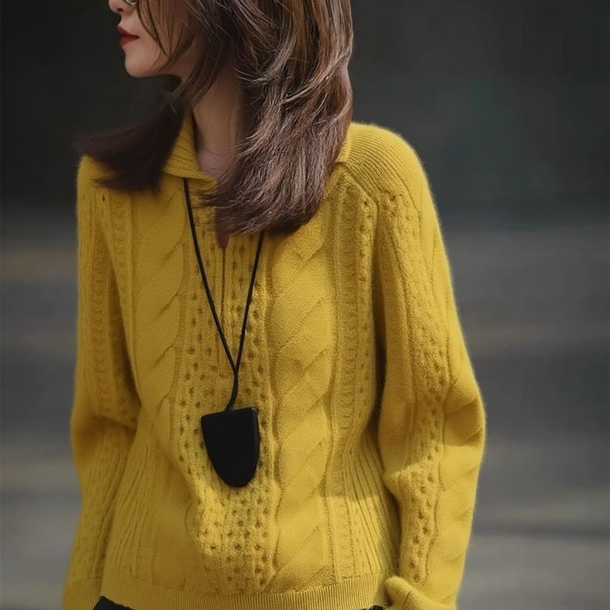 V-Neck Cable-Knit Polo Sweater