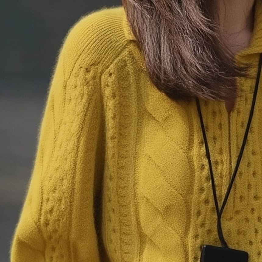 V-Neck Cable-Knit Polo Sweater