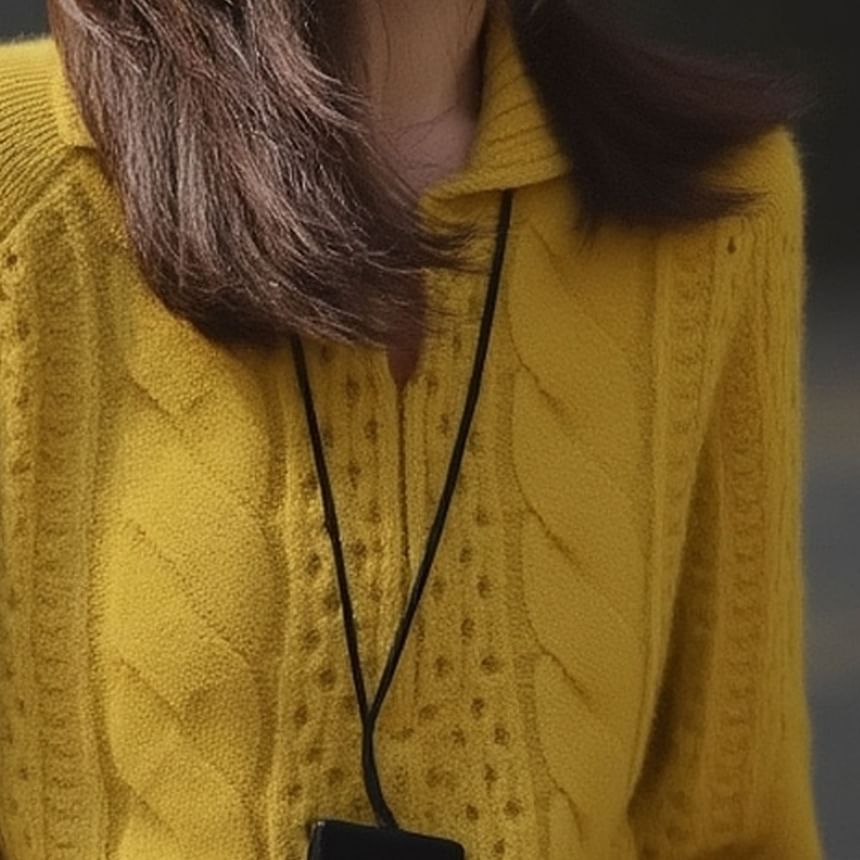 V-Neck Cable-Knit Polo Sweater