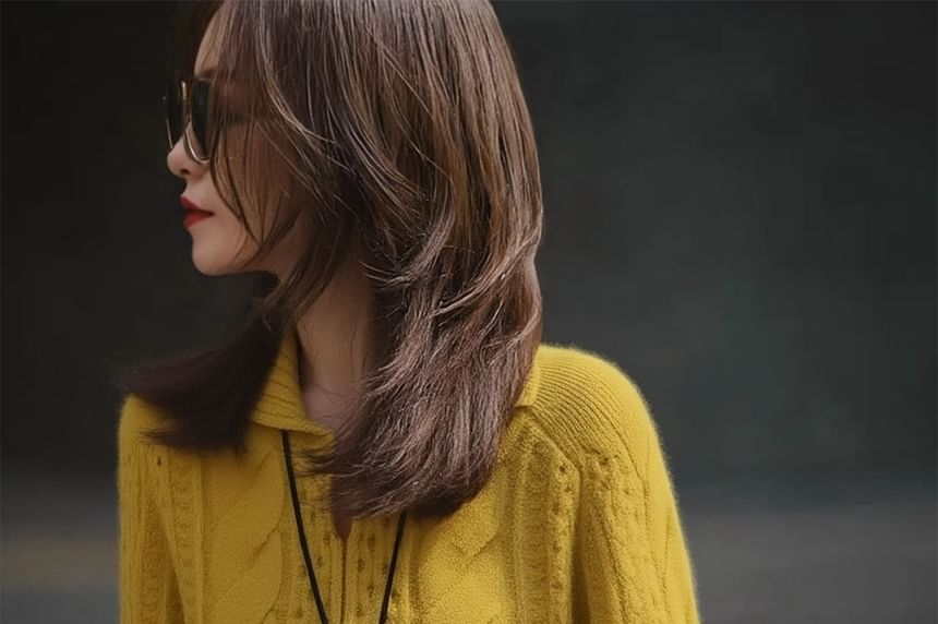 V-Neck Cable-Knit Polo Sweater