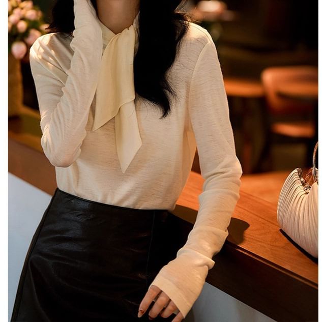Long Sleeve Tie-Neck Tee