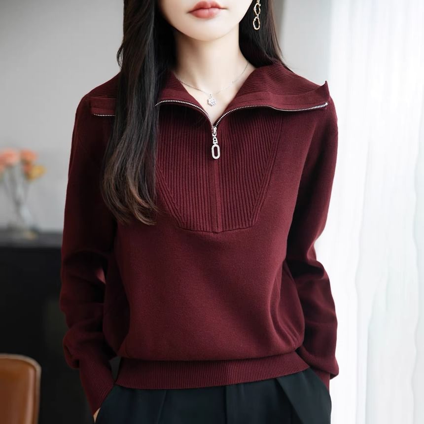 Turtleneck Half-Zip Knit Sweater