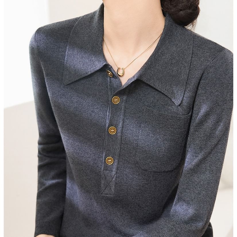 Long Sleeve Polo Knit Top