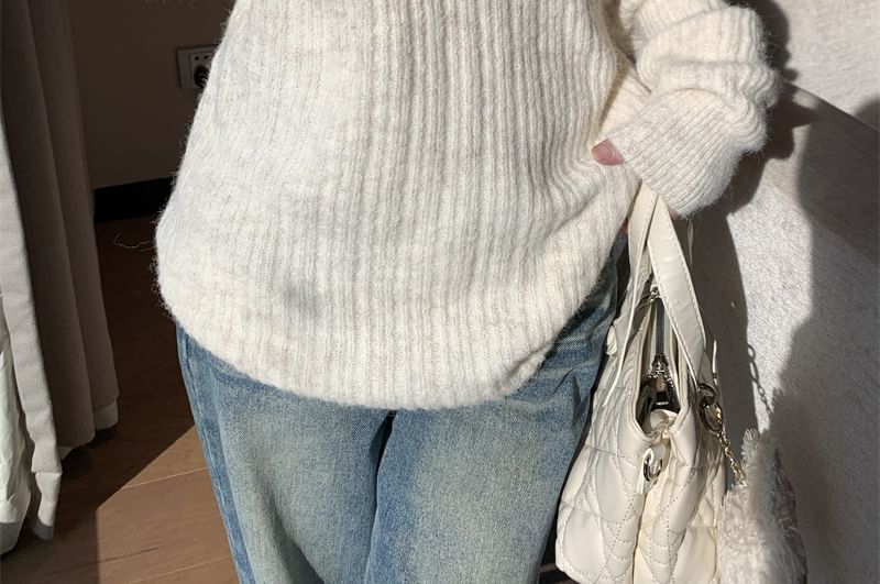 Ribbed Knit Off-Shoulder Pullover