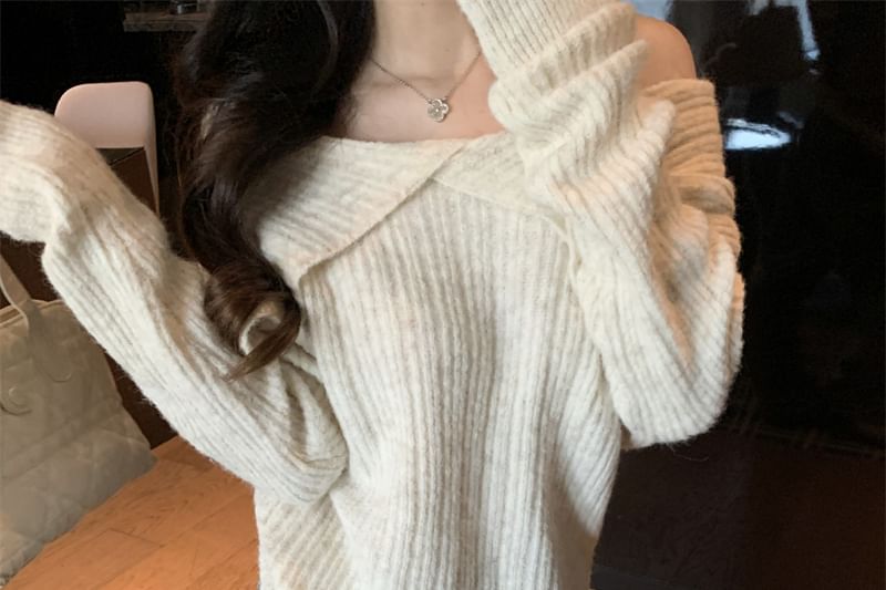 Ribbed Knit Off-Shoulder Pullover