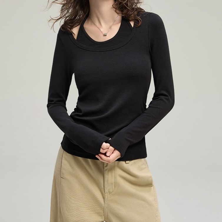 Halter Neck Ruched Two-Piece Style Tee