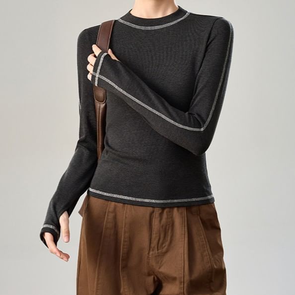 Crew Neck Contrast Stitch Fitted Tee