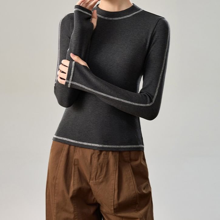Crew Neck Contrast Stitch Fitted Tee