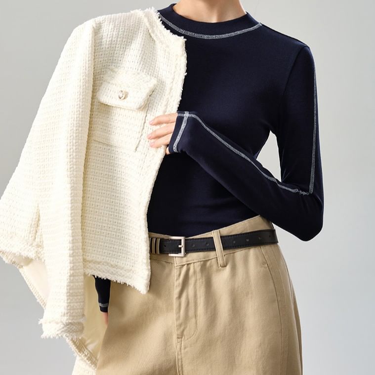 Crew Neck Contrast Stitch Fitted Tee