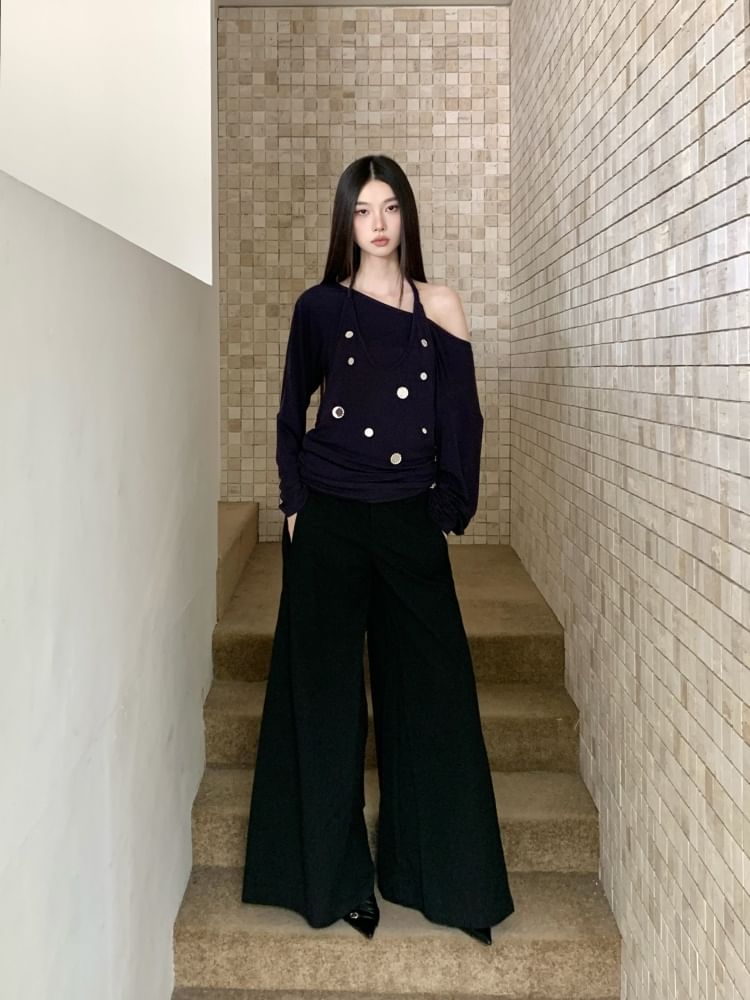 Halter Neck Two-Piece Long Sleeve Top