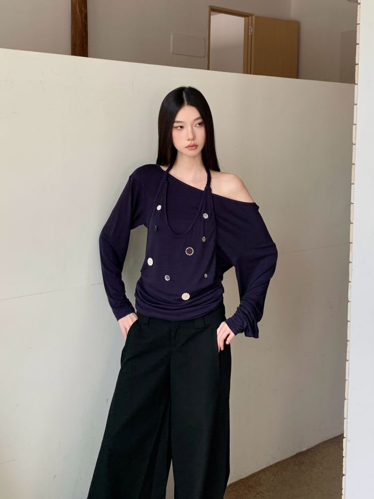 Halter Neck Two-Piece Long Sleeve Top