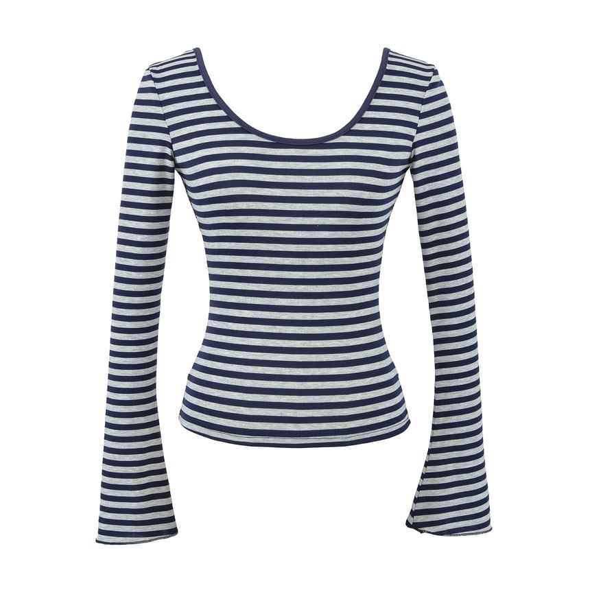Striped Cutout Long Sleeve Tee