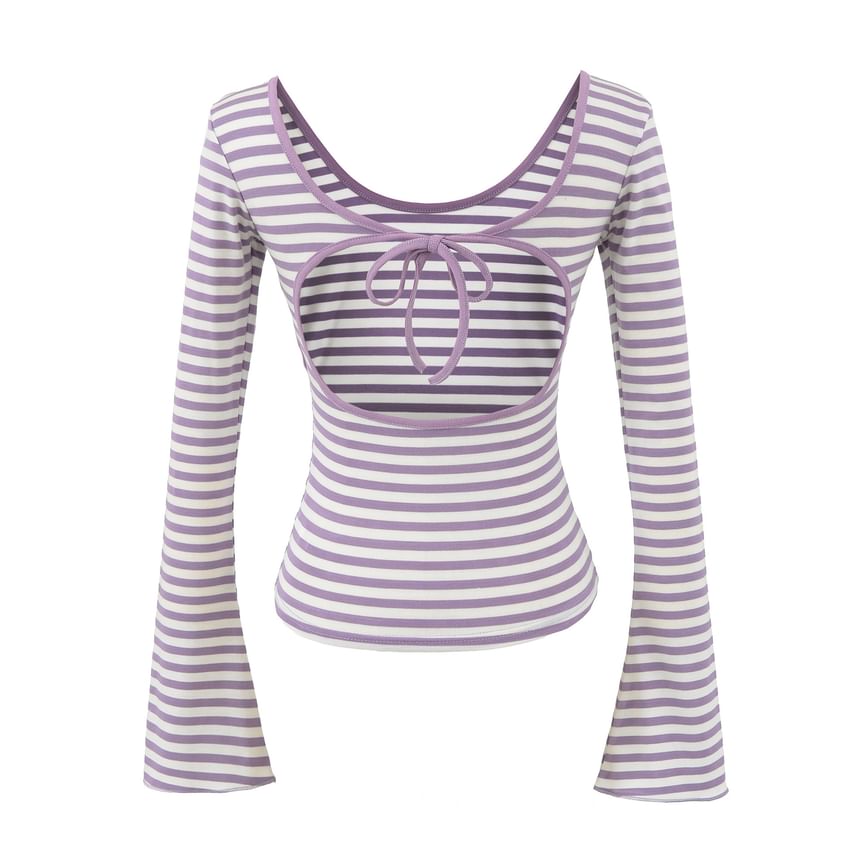 Striped Cutout Long Sleeve Tee