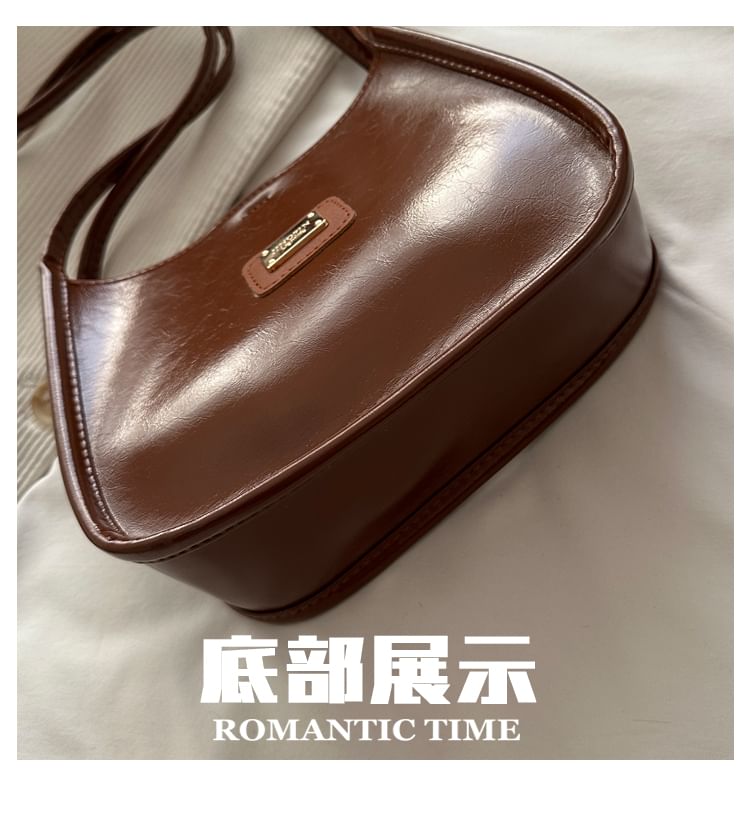 Faux Leather Metal Plaque Shoulder Bag