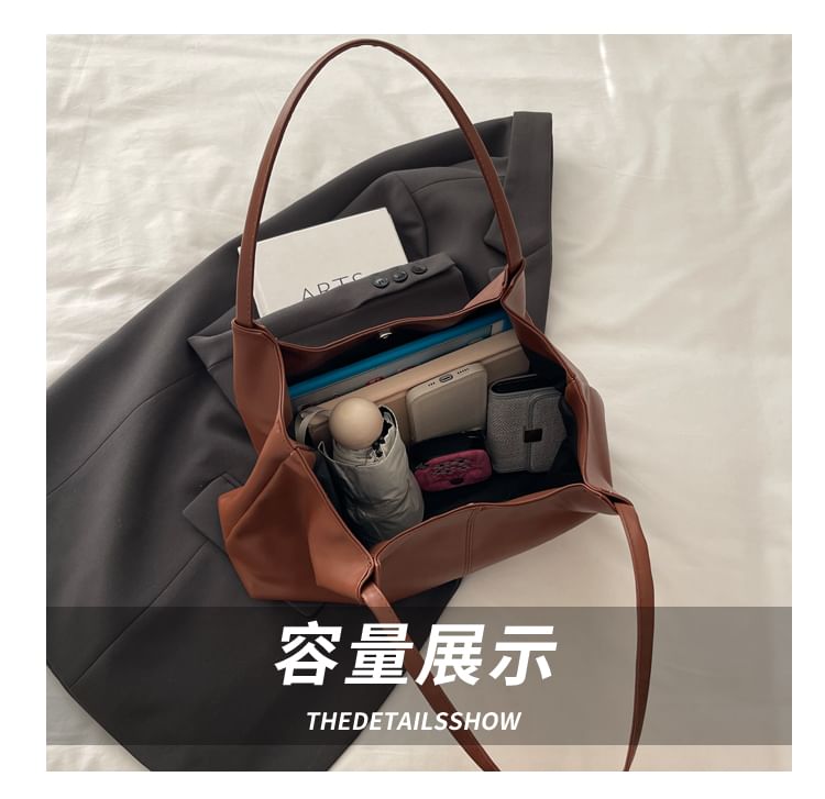 Faux Leather Plain Shoulder Bag