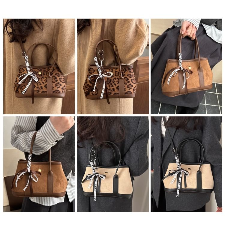 Faux Suede Snap Buttoned Shoulder Bag