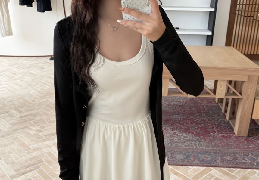 Set: Plain Long Jacket + Sleeveless Maxi A-Line Dress