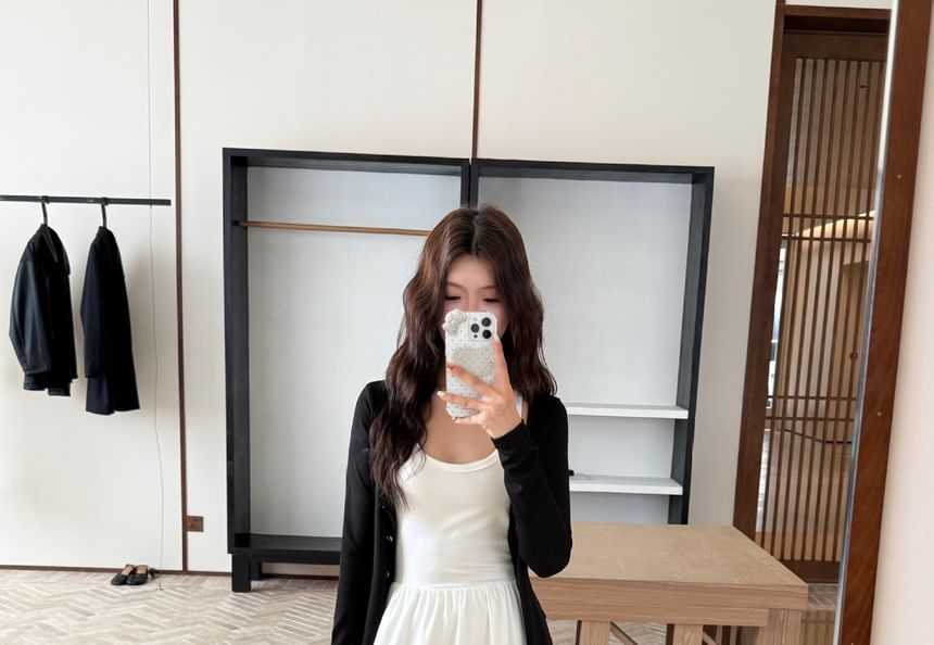 Set: Plain Long Jacket + Sleeveless Maxi A-Line Dress