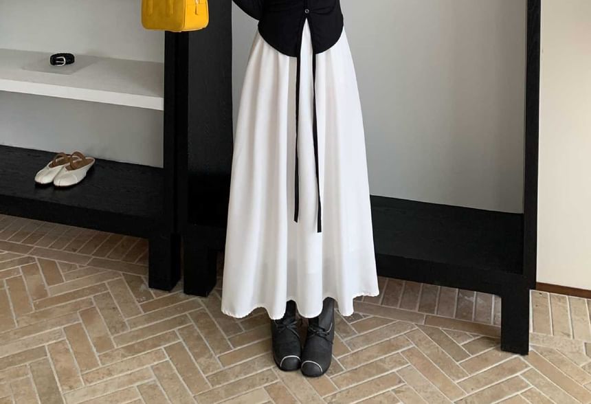 Set: Plain Long Jacket + Sleeveless Maxi A-Line Dress