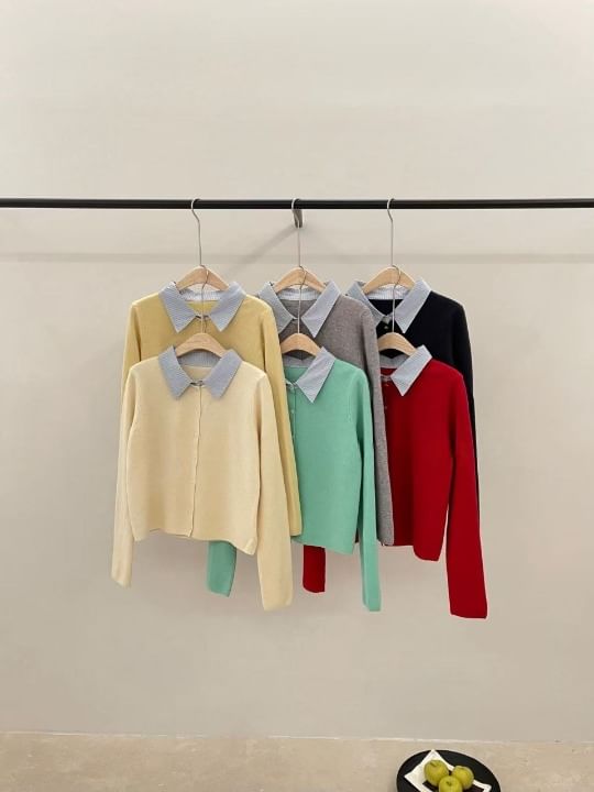 Collar Plain Mock Two-Piece Cardigan