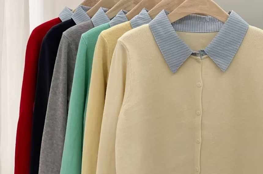 Collar Plain Mock Two-Piece Cardigan