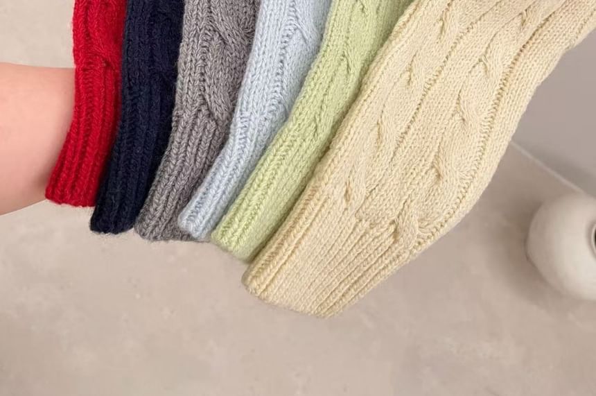 Plain Hooded Cable-Knit Zip Cardigan
