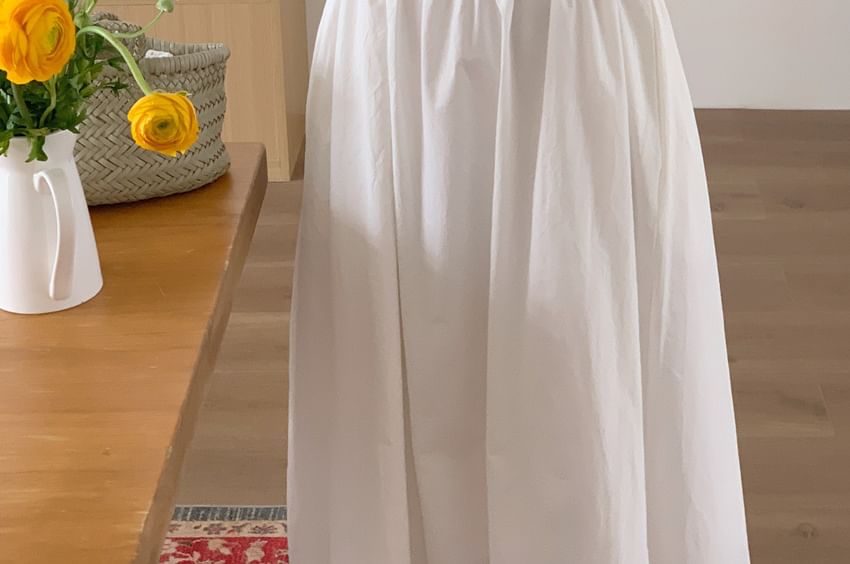 Sleeveless Square Neck Plain Drawstring Maxi Sundress