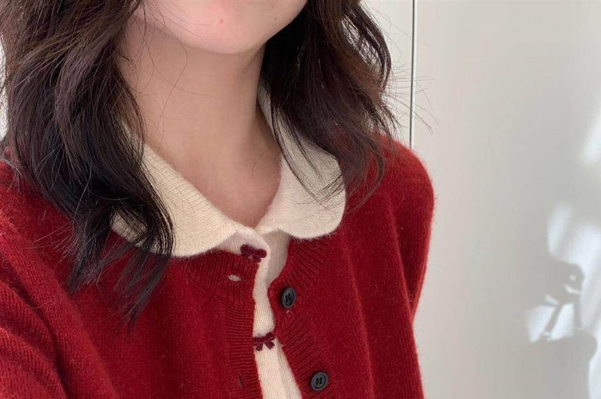 Mock Two-Piece Peter Pan Collar Two Tone Button-Up Cardigan