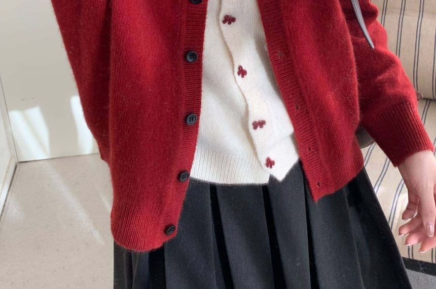 Mock Two-Piece Peter Pan Collar Two Tone Button-Up Cardigan