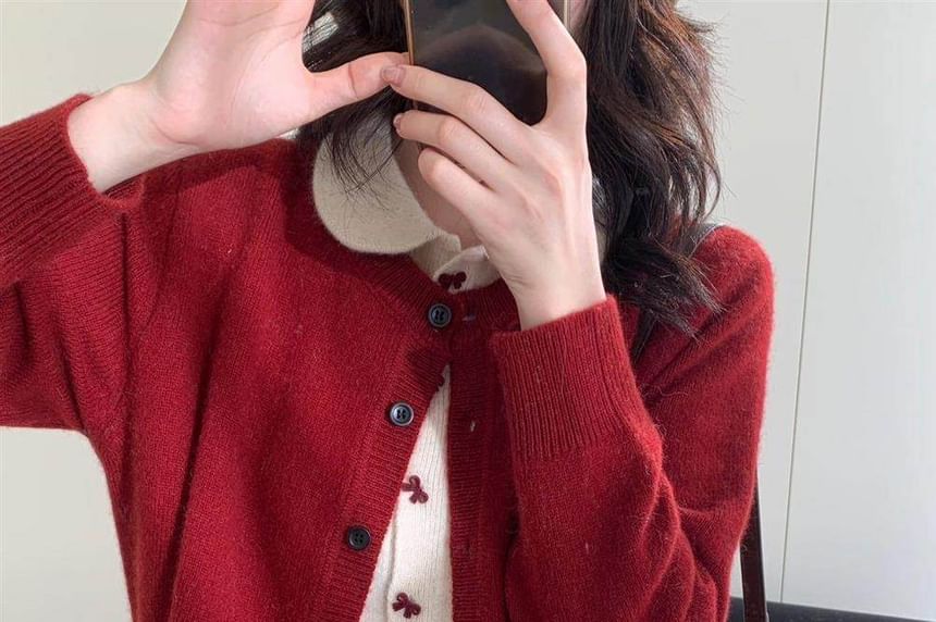 Mock Two-Piece Peter Pan Collar Two Tone Button-Up Cardigan