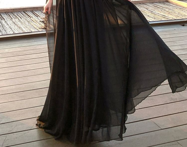 Halter Neck Plain Open Back Maxi A-Line Dress