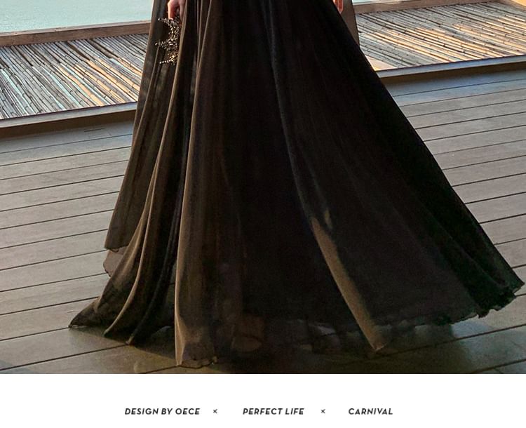 Halter Neck Plain Open Back Maxi A-Line Dress