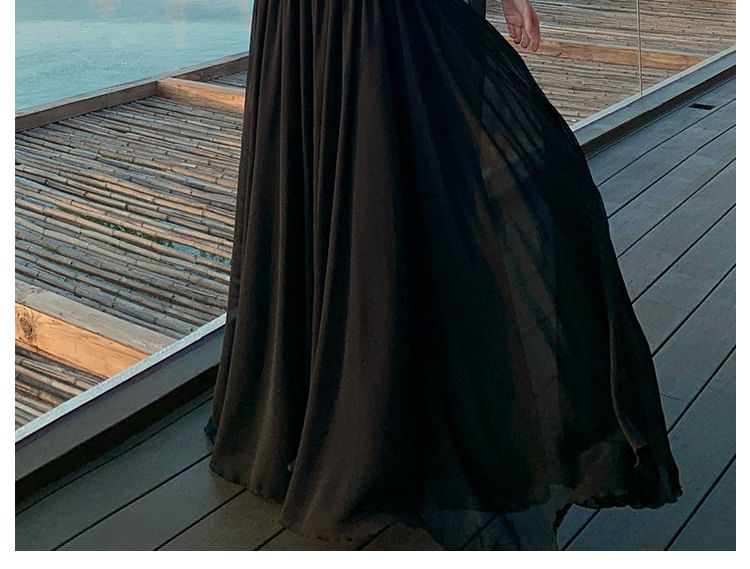 Halter Neck Plain Open Back Maxi A-Line Dress